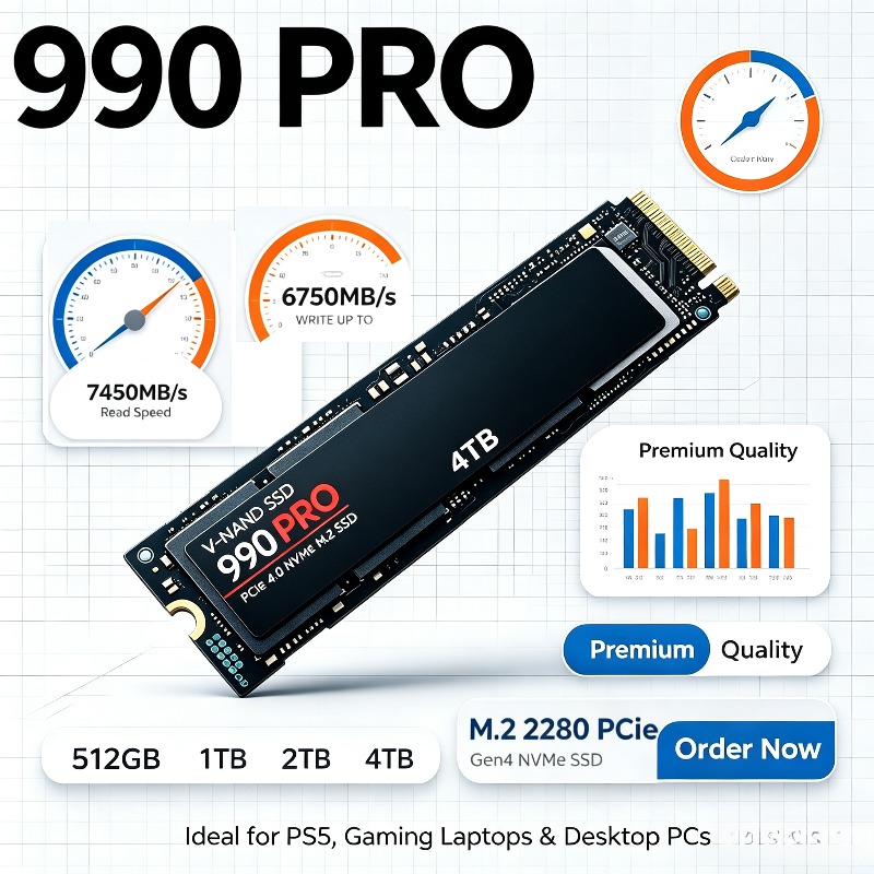 Pcie 4.0 4Tb 2280 Ssd 7450Mbps - SSD 990 PRO Authentique – 512